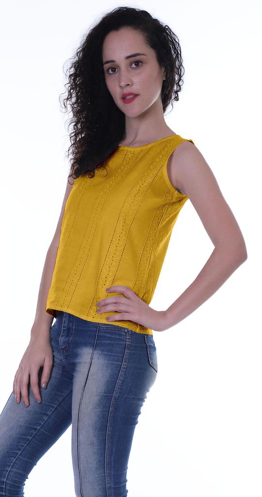 Moomaya Damen Solide Ärmelloses Top Schiffli Bluse Sommer Casual Tunika Tops