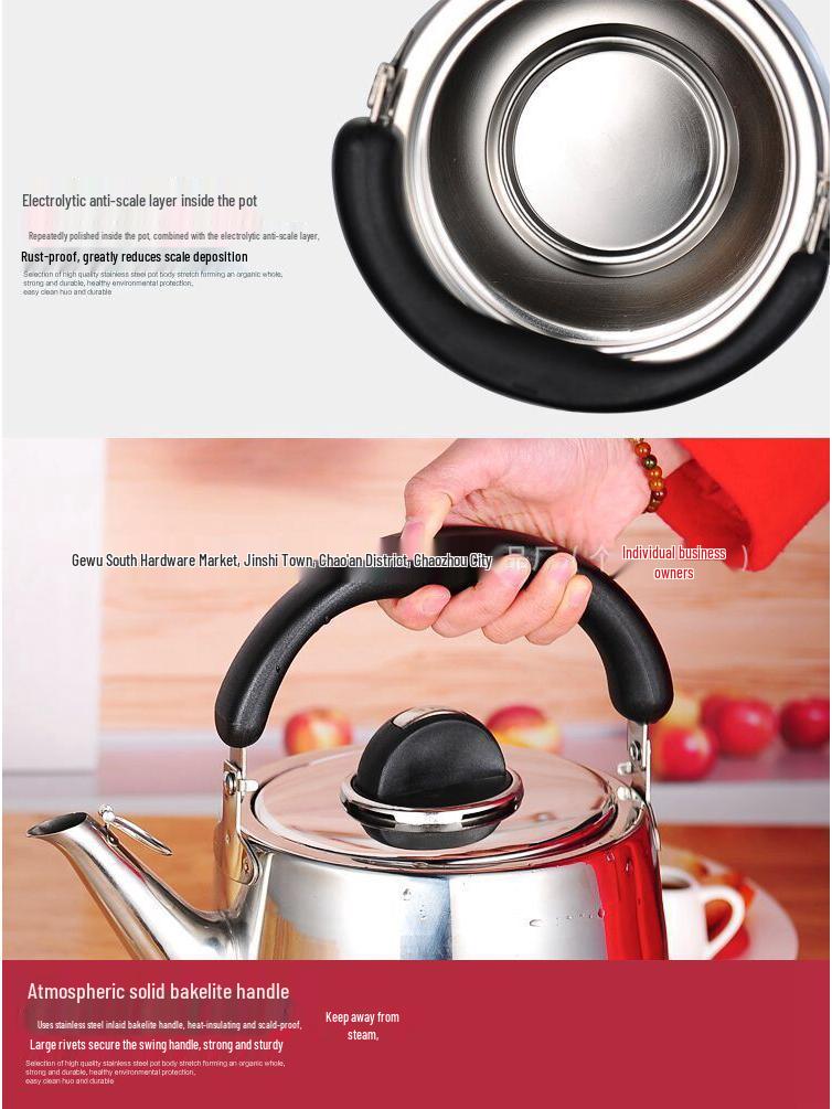 European Style Whistling Kettle - Thickened Stainless Steel for Induction and Gas Stoves, Angled Spout, Universal Design