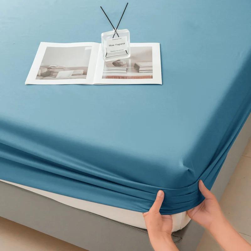 Waterproof Fitted Bed Sheet with 360 Elastic Band Mattress Protector Cover Bedspreads for Single Double King Queen Size Bedsheet
