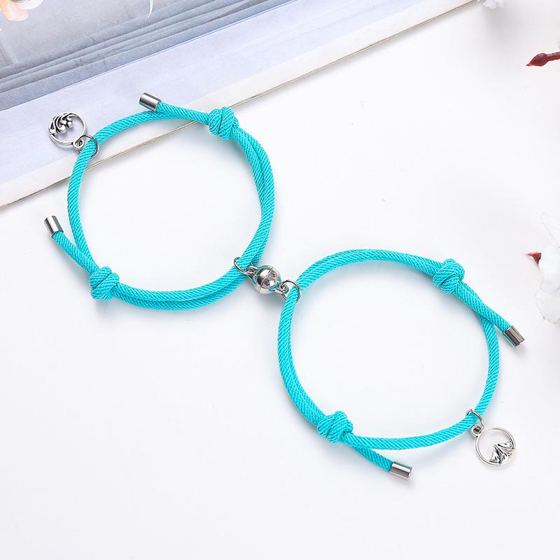 2pcs Mountain Alliance Each Other Couple Red Rope Bracelets a Pair of Magnet Stone Girlfriends Gift Braided Rope Jewelry
