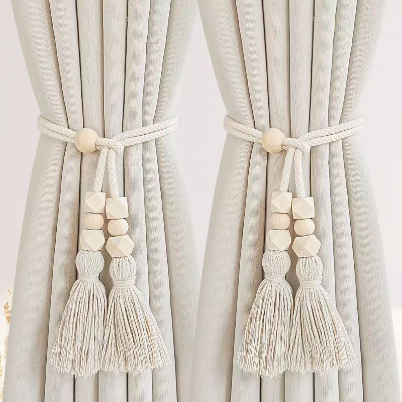 2PCS Minimalist Light Luxury Curtain Tiebacks, Tassel Woven Rope Buckle for Home Decor, Adjustable Drapes Holder