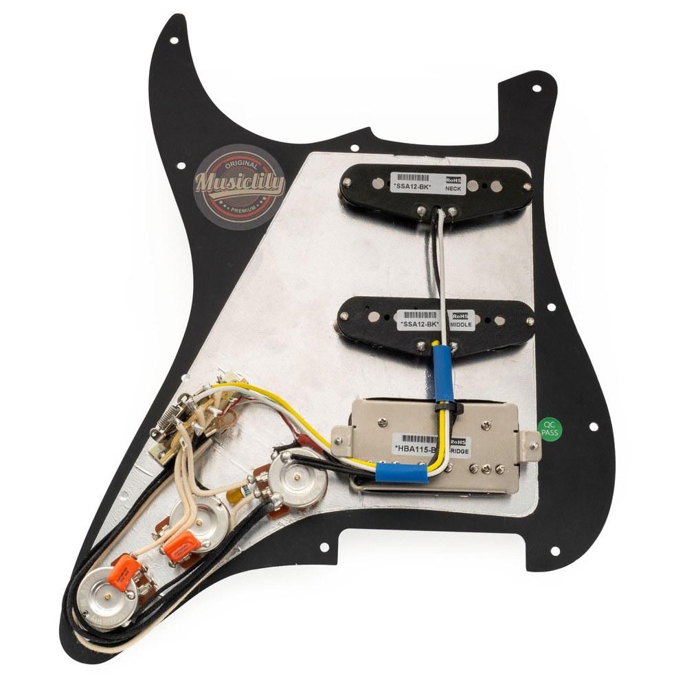 Musiclily Pro SSH Strat Wiring Pre-assembled Pickguard with Artec Alnico 5 Pickups Black Pearl 4P for ST Stratocaster Electric Guitar