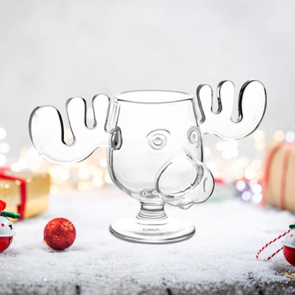 240ml 8oz Christmas Mug Christmas Reindeer Head Creative Elk Glass Milk Glass Wine Beer Water Juice Milk Glass