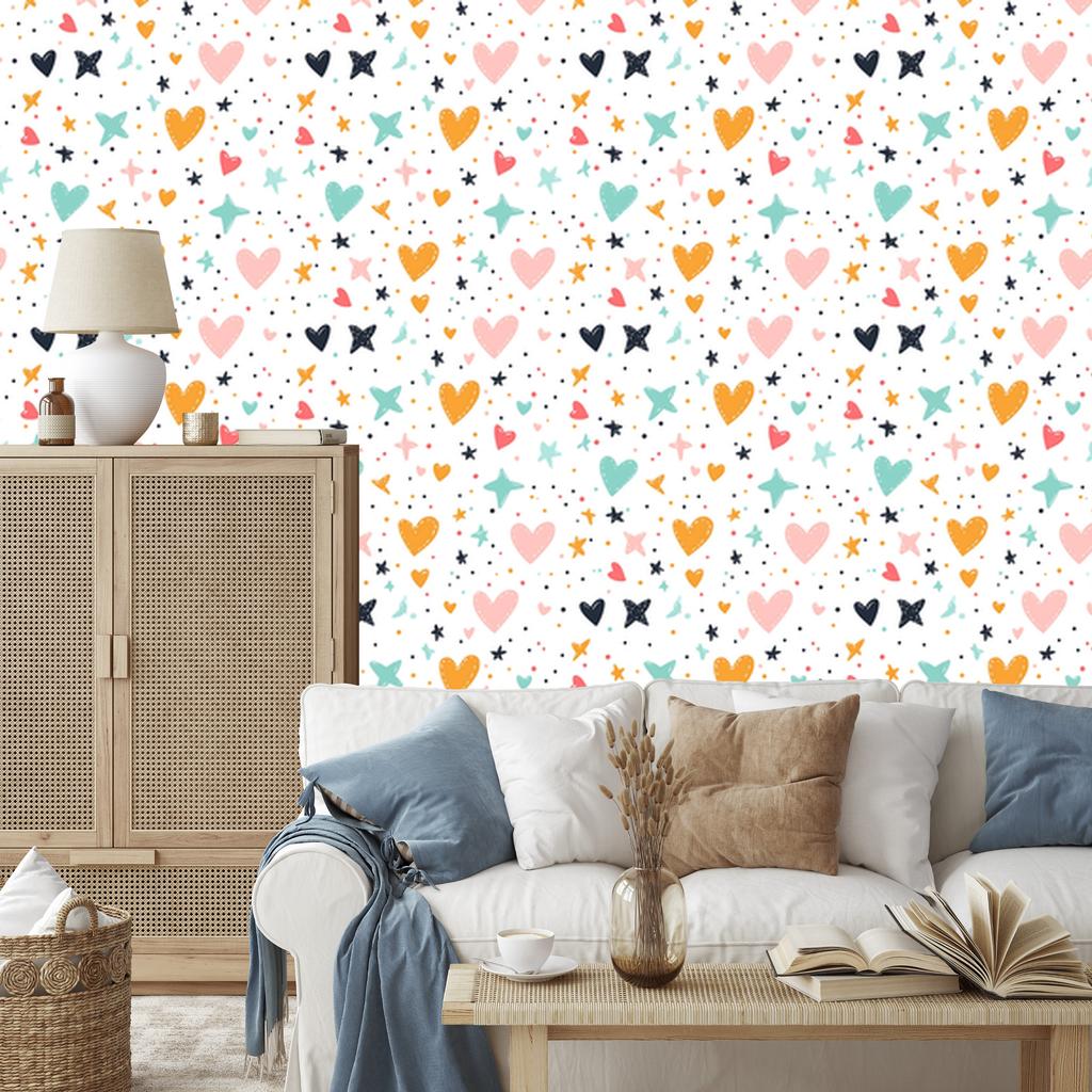 Love Wallpaper White, Coral, Cream and Mint 50x1000