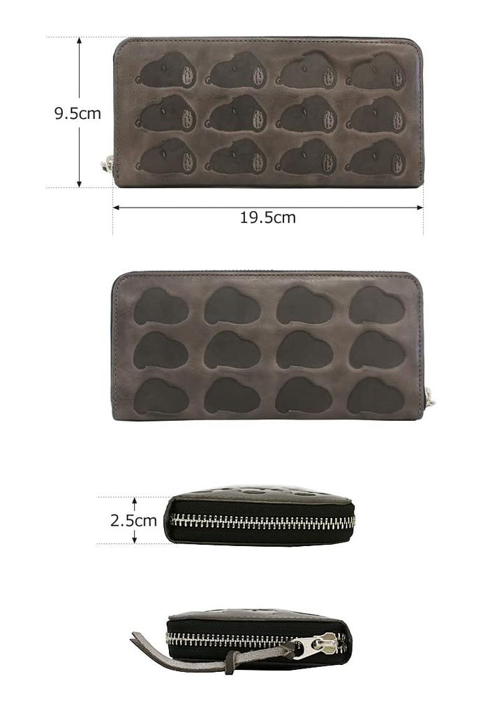 PEANUTS Leather Round Zipper Long Wallet Genuine Leather Cowhide Large Capacity Card Storage Embossed SNOOPY Round Zipper Long Wallet Green [Nadaya]