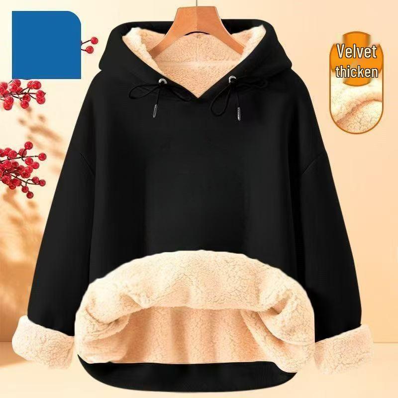 Men's Trendy Lambswool Hooded Sweatshirt: Warm, Loose, Velvet-Enhanced for Autumn/Winter.