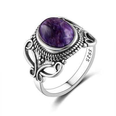 Nasiya Bohemia Style 8x10MM Oval Purple Charoite Rings For Women CopperColor Ring Fine Jewelry For Anniversary Party Gift