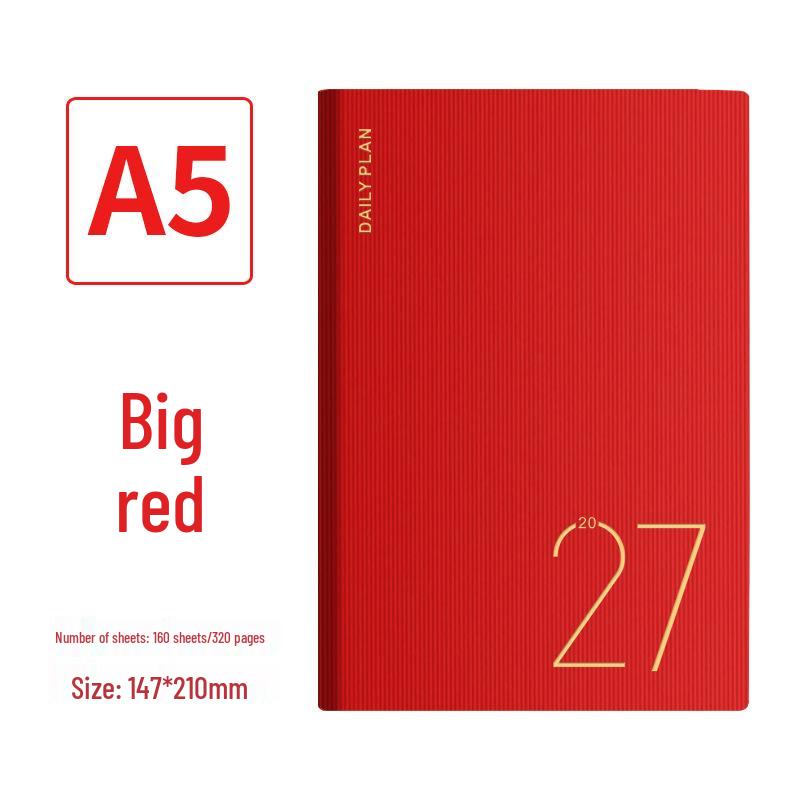 2027 A5 High-Value Daily Planner Notebook and Schedule Diary for Office Efficiency and Self-Discipline Spanish (160 sheets, 320 pages) красный