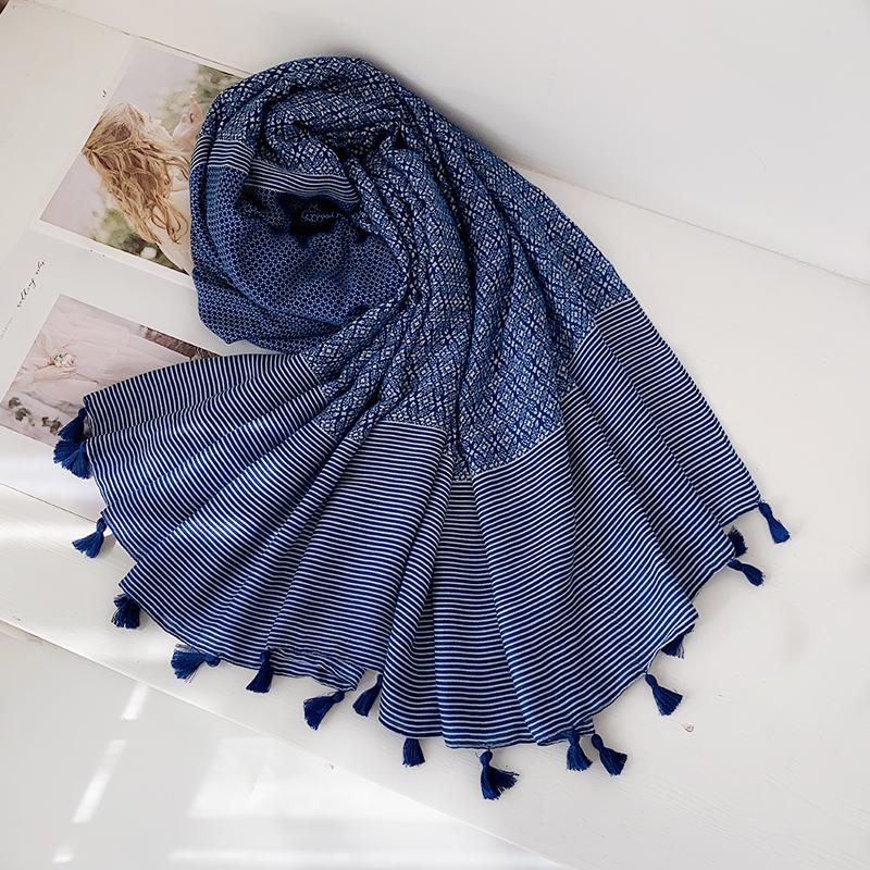 Fashion Tassel Viscose Scarf Plain Geometric Patchwork Beach Hijab Shawls And Wraps Female Foulard Echarpe Muslim Snood 180*90Cm