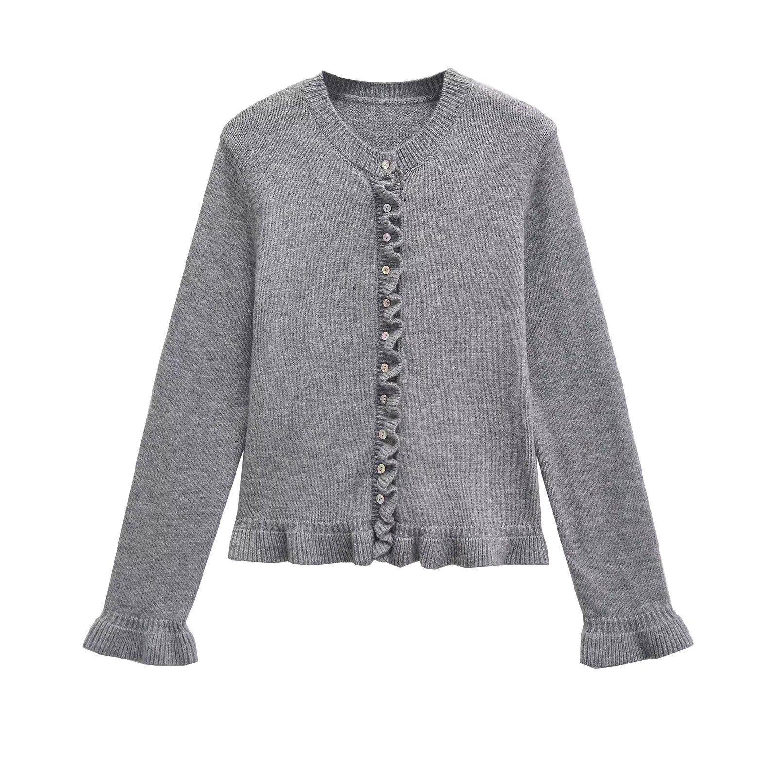 

Женский трикотажный кардиган с длинным рукавом, многослойный, Осень/Зима 2024 - Европейский и американский стиль, круглый вырез Medium