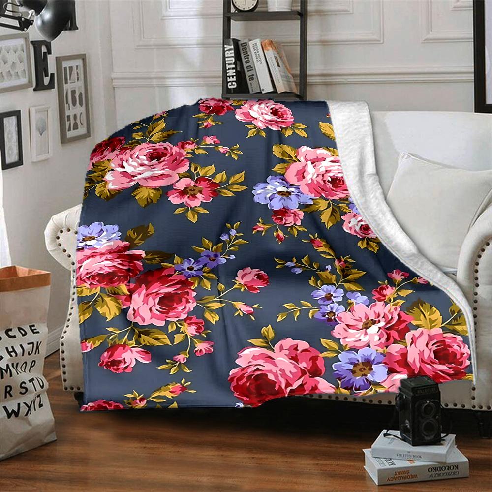 1pc Floral Pattern Blanket Warm, Cozy, And Soft, Suitable for Sofas, Beds, Cars, And Office Use.Perfect for Camping And Travel, Making It a Great Gift