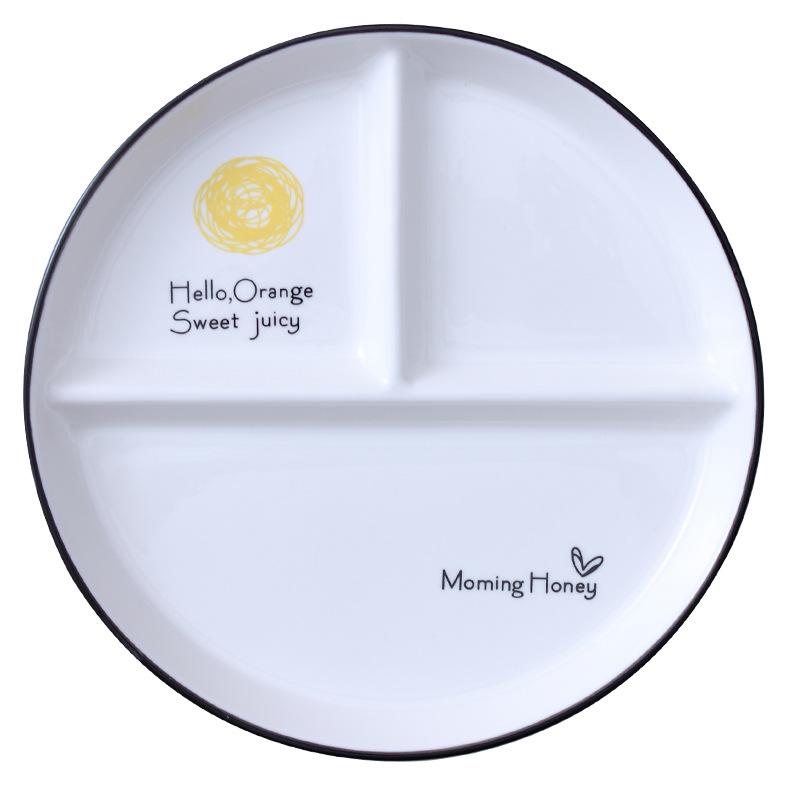 One Person Nordic Circular Partition Plate Ceramic Fruit Dim Sum Children's Dinner Plate 3-grid Plate Breakfast Fast Food Plates