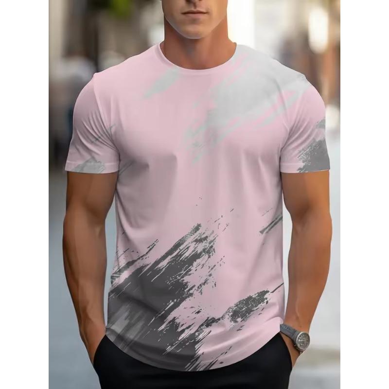 Sommer Herren Personalisierte Linie 3D Muster Kurzarm Rundhals T-Shirt Modische Herren Tops Geeignet Outdoor Walking