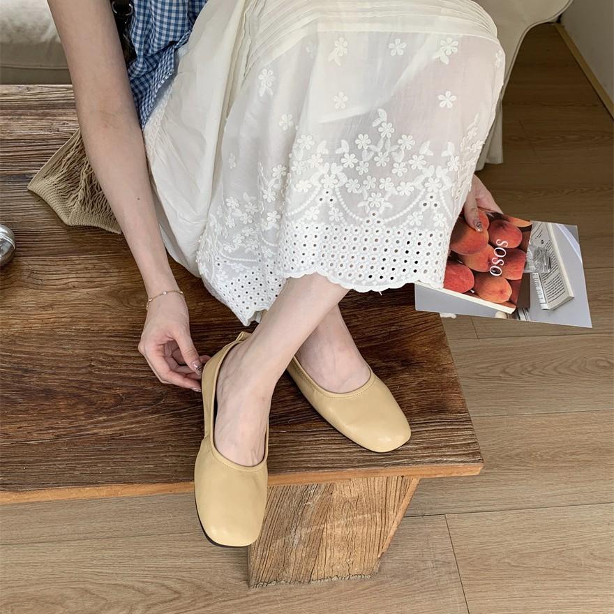 Fairy style ballet shoes simple and versatile soft leather soft sole grandma shoes round head comfortable shallow mouth single shoes female