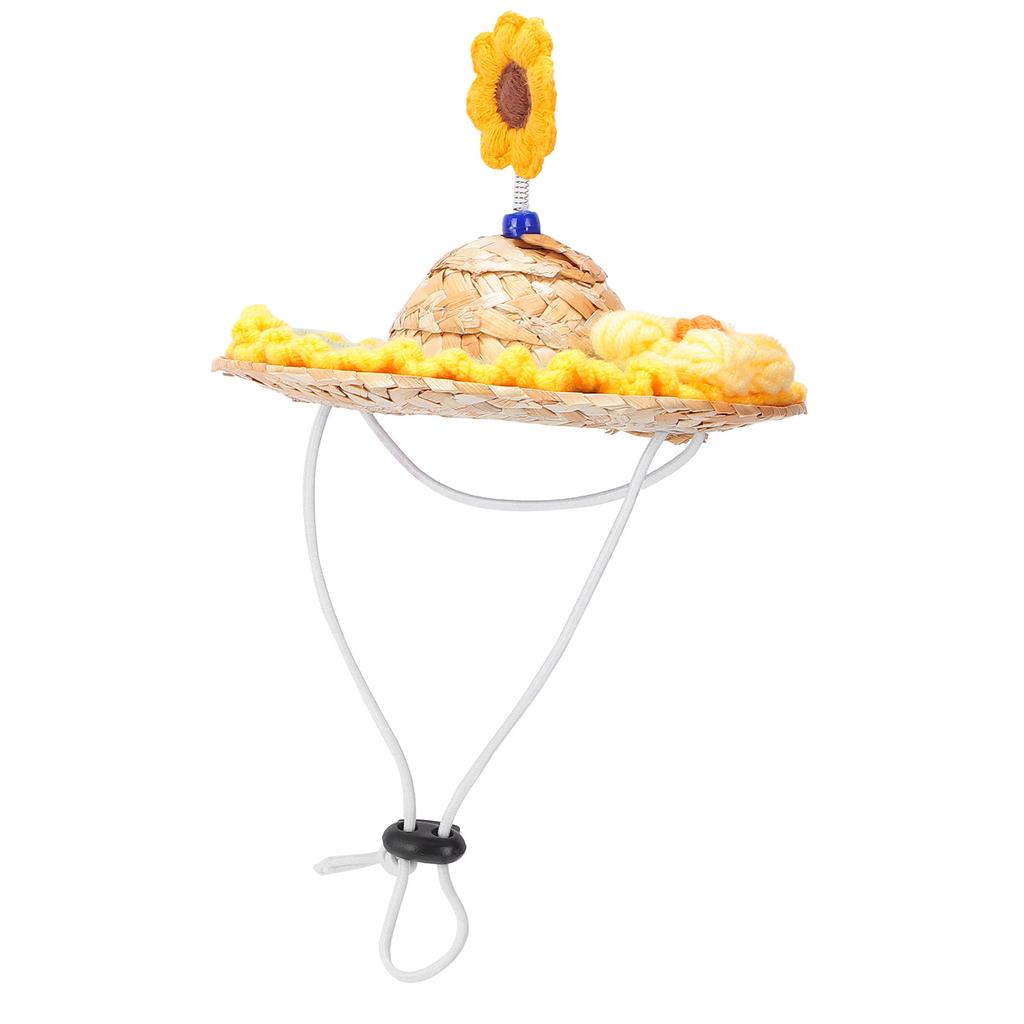 Pet Woven Straw Hat Cute Handcrafted Adjustable Summer SunShading Cap for Dogs and Cats