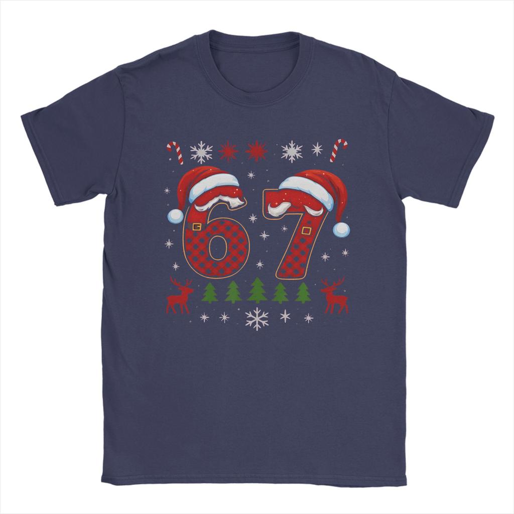 Funny 67 Six Seven Squad Meme Christmas Ugly T-Shirt Men Pure Cotton Tee Shirt Round Neck Short Sleeve T Shirt Gift Idea Clothes