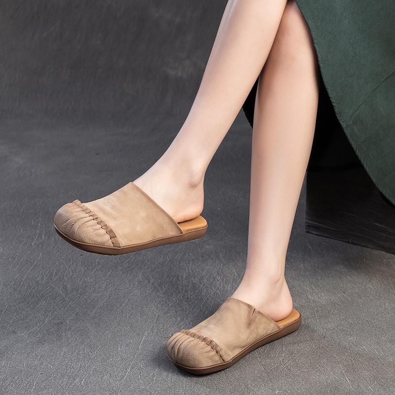 Fashion GKTINOO 2025 Summer New Genuine Leather Casual Comfortable Mixed Colors Round Toe Flat Slippers Versatile Women's Shoes