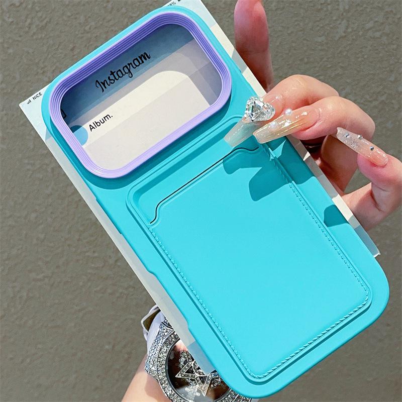 

Creative Skin Feel Card Holder Phone Case for Apple iPhone 12/13/14/15/16/17 (Fits 6/7/8/X) iPhone 17 Pro небесно-голубой