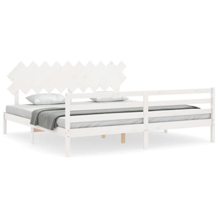 VidaXL Bed Frame with Headboard White 200x200 Cm Solid Wood 3195307