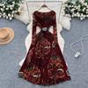 Chic sexy print mesh Ruched dress long sleeve Fairy Casual A-line autumn winter  Vestidos Women Party dress