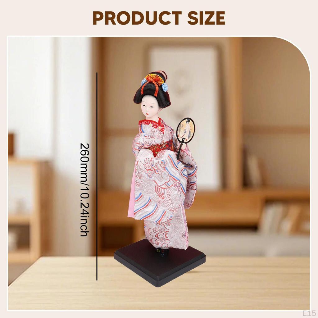 23cm Ethnic Japanese Geisha Doll Collectible Figurine, Vintage Kimono Girl Statue for Table