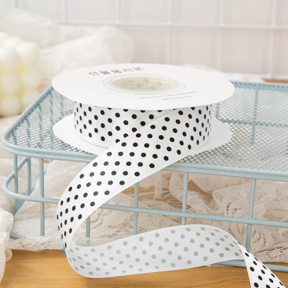 

2.5cm Width Gift Wrapping Ribbon Multicolored Shiny Surface Polka Dot Ribbon DIY Crafts Fabric Ribbons Hair Bows Gift Wrapping - белый