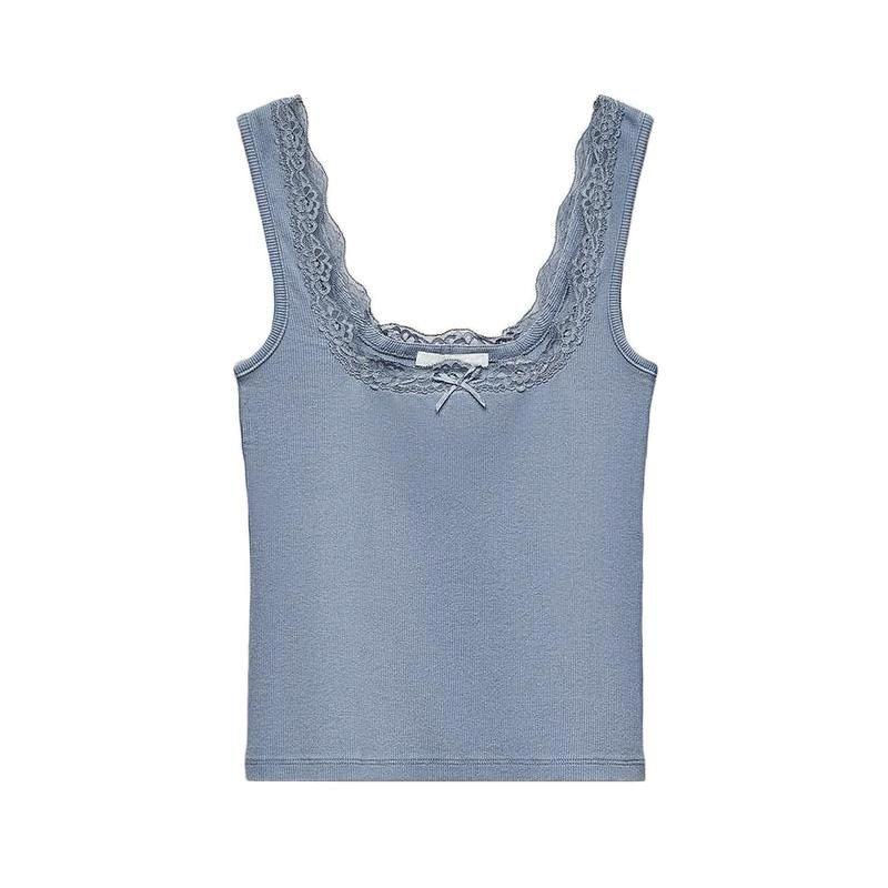 Spring New Women's Clothing Fashion Style Multi-Color Selection Lace Trim Wide Camisole Short Tops 1660300