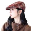 Reverse-wear Beret Forward Cap for Women, Autumn and Winter, Japanese Retro Plaid Duckbill Cap, Stylish and Versatile Newsboy Painter's Hat