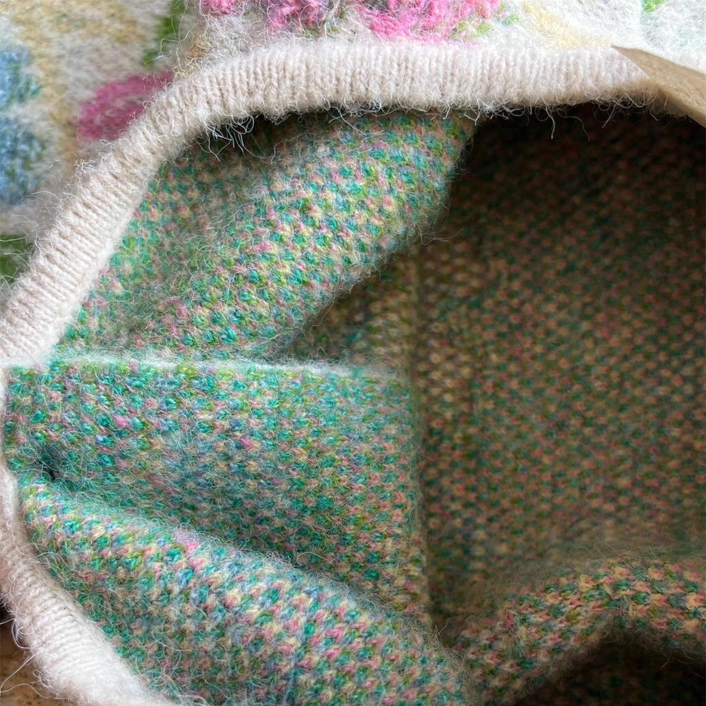 Dimanaf 2025 Květinové svetry Kardigan Podzim Ženy Potisk O-výstřih Svetry Pletení Volný Růžový svetr