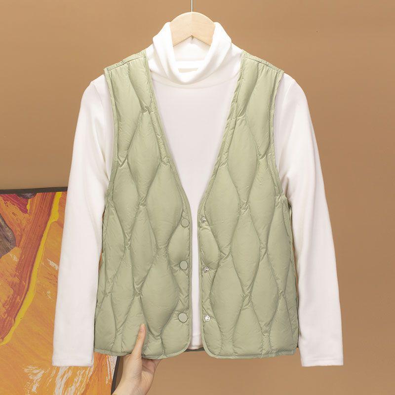 Neue leichte Daunenweste Damen warm schmal geschnitten Kragen weiße Entendaunen Weste Linerweste