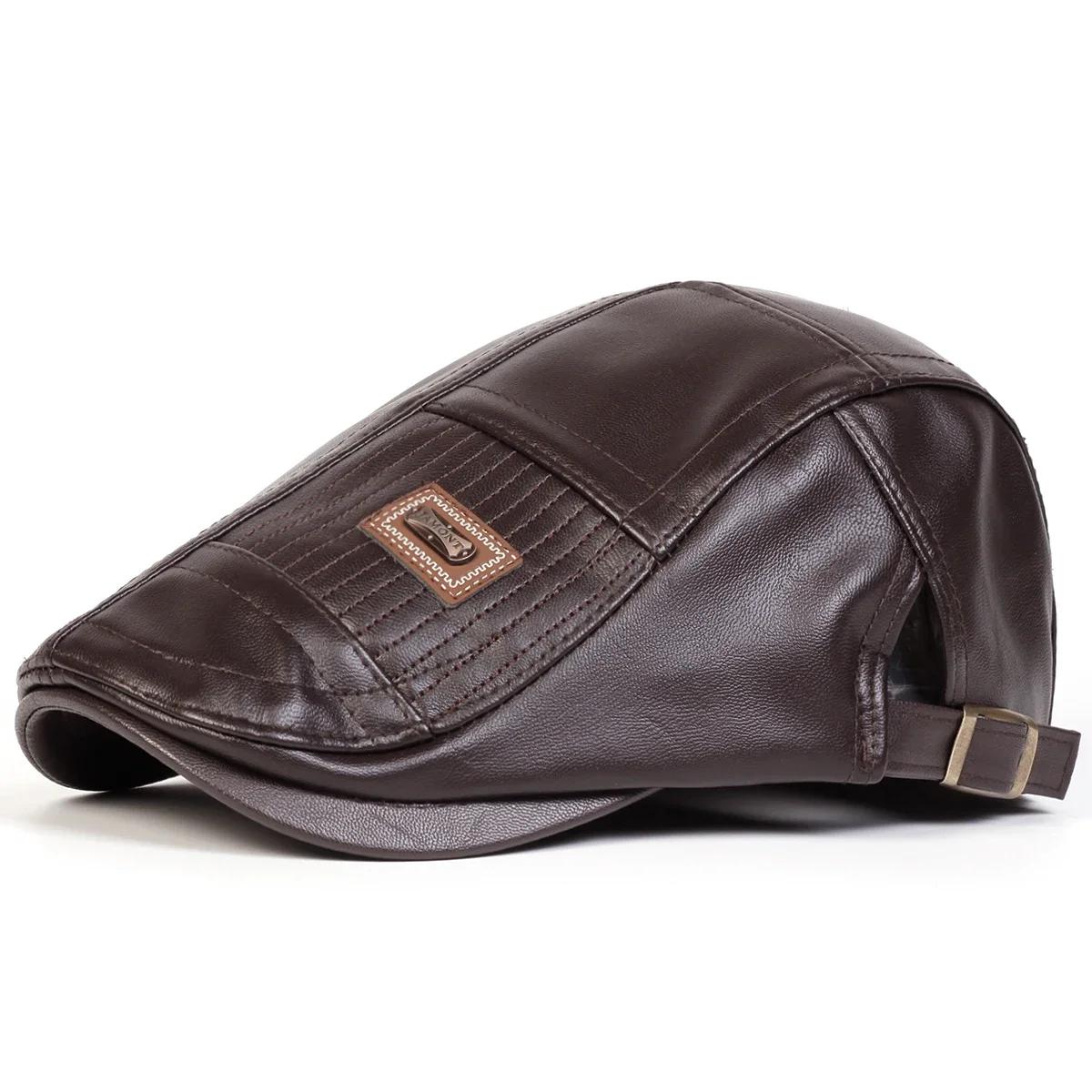 Herren Retro PU-Leder Newsboy Mützen Jamont Etikettierung Britische Malerhüte Frühling Herbst Seitlich Verstellbare Schirmmützen Hip Hop Baskenmützen gray