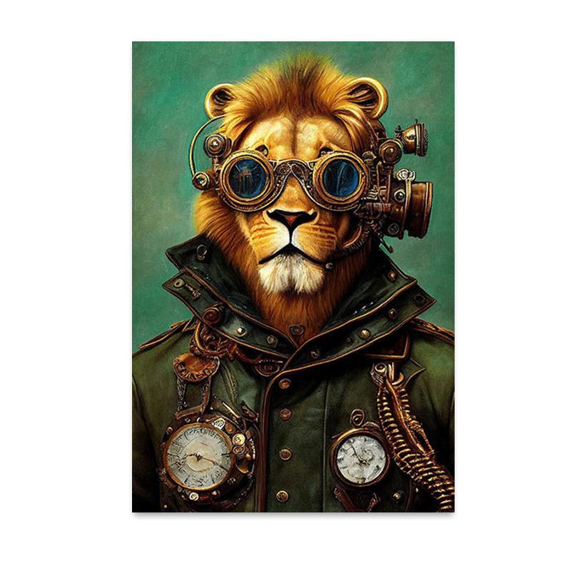 Retro Funny Animal Steampunk Cat Astronaut Rabbit Canvas Painting Posters Prints Wall Art Pictures for Living Room Home Decor
