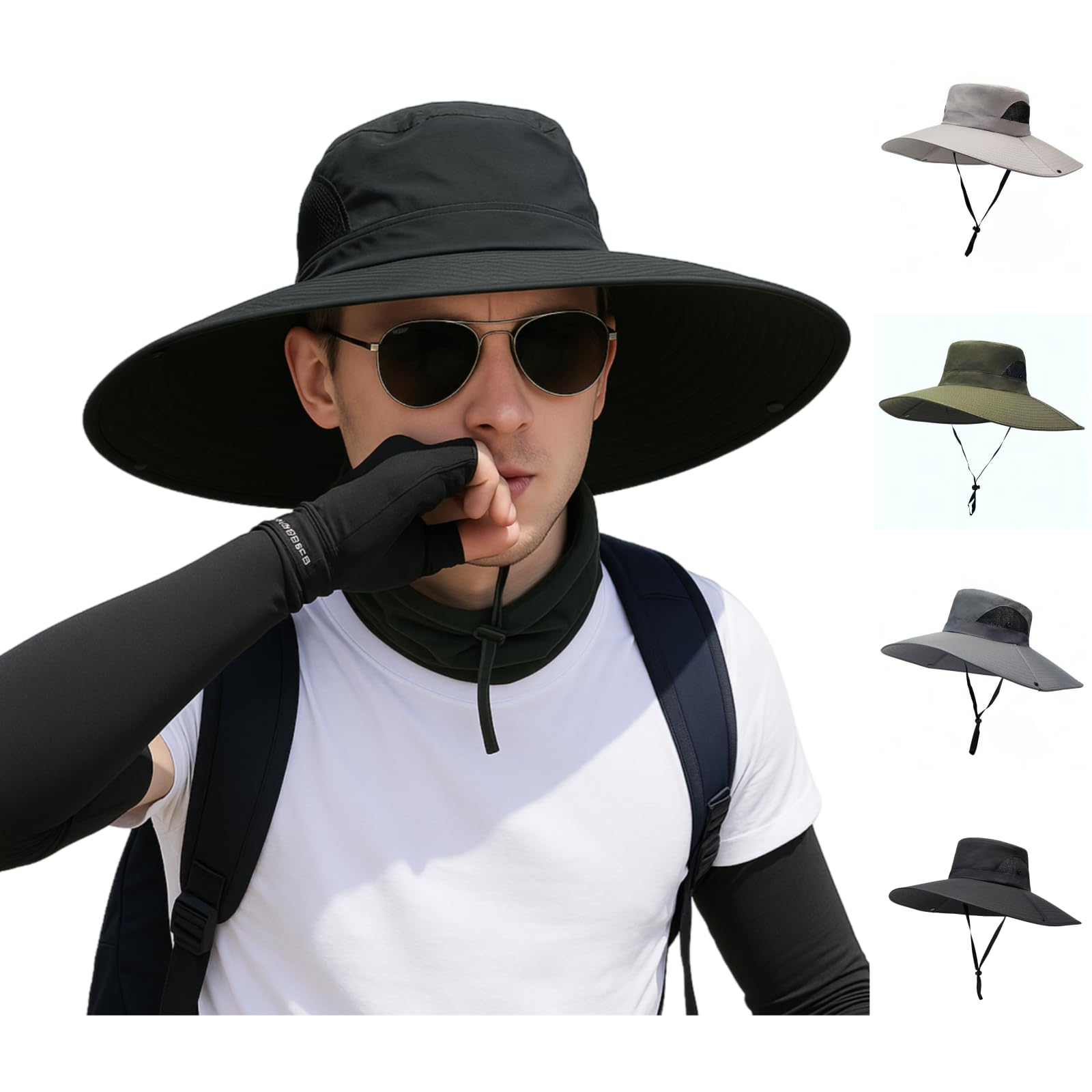 

Sun UV 15cm wide brim x breathable mesh Windproof rope adjustable size mountain outdoor essential 4 colors available Free [VivaViva] hat, protection, чёрный