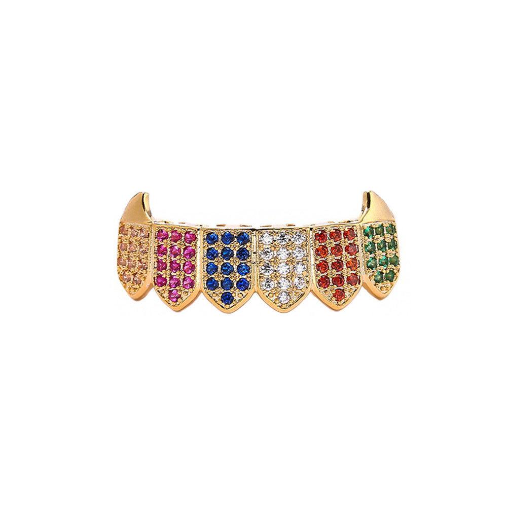 Colorful Zirconia Gold Hip Hop Tooth Ornaments for Halloween