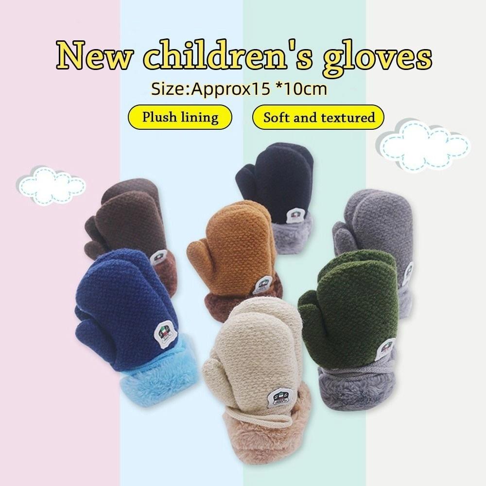 Winter Hanging Neck Soft Cute Kids Gloves Knitted Mittens Thick Warm