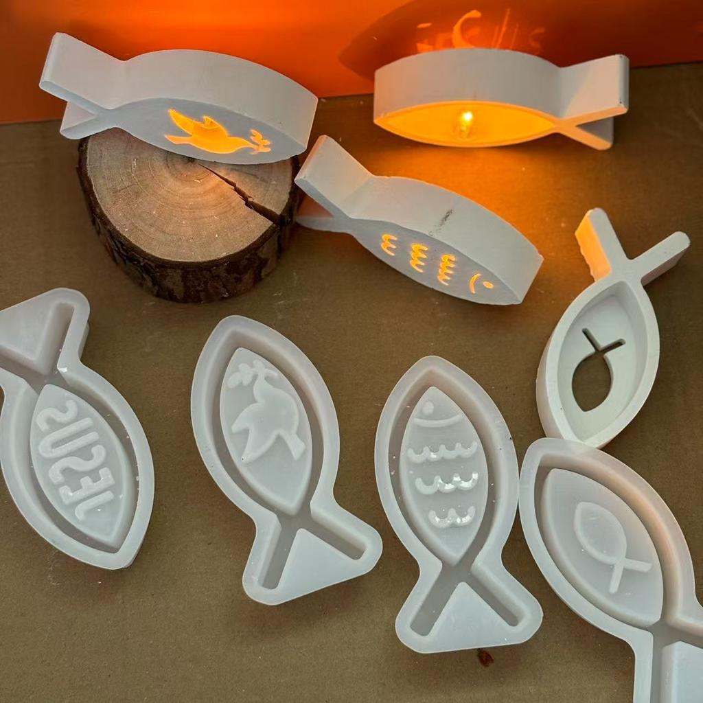 Jesus Fish Candle Holder Silicone Plaster Mold Candle Drip Balloon Light Ornament Home Decoration