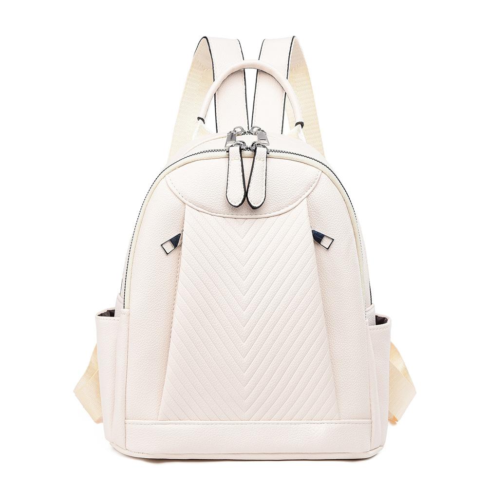Simple and Elegant Backpack for Women, Solid Color Texture, Pu Soft Leather, Casual Crossbody, Large Capacity Travel Backpack