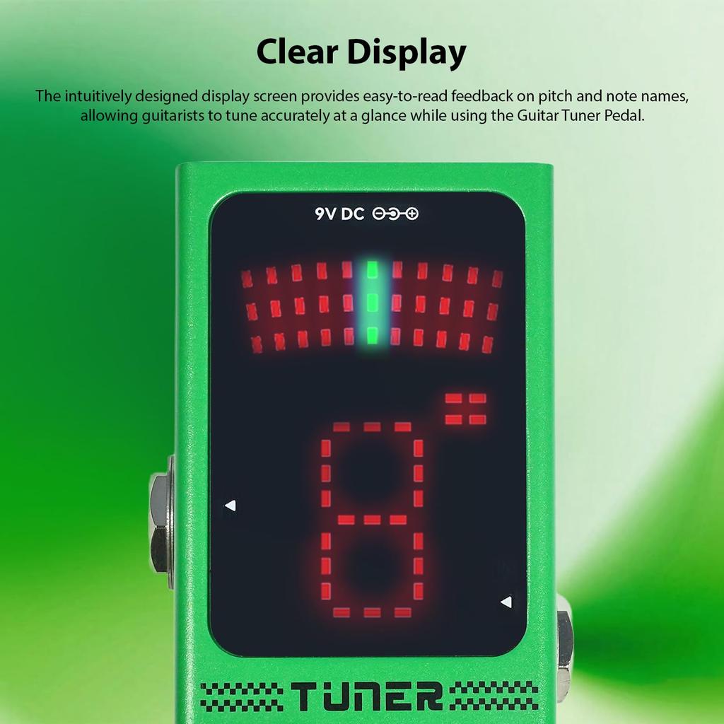 Btuty Guitar Tuner High Fast Compact Metal Durable Ideal for Live Performances and Studio Pedal, Accuracy, Response, Body, Design, Use, Green,