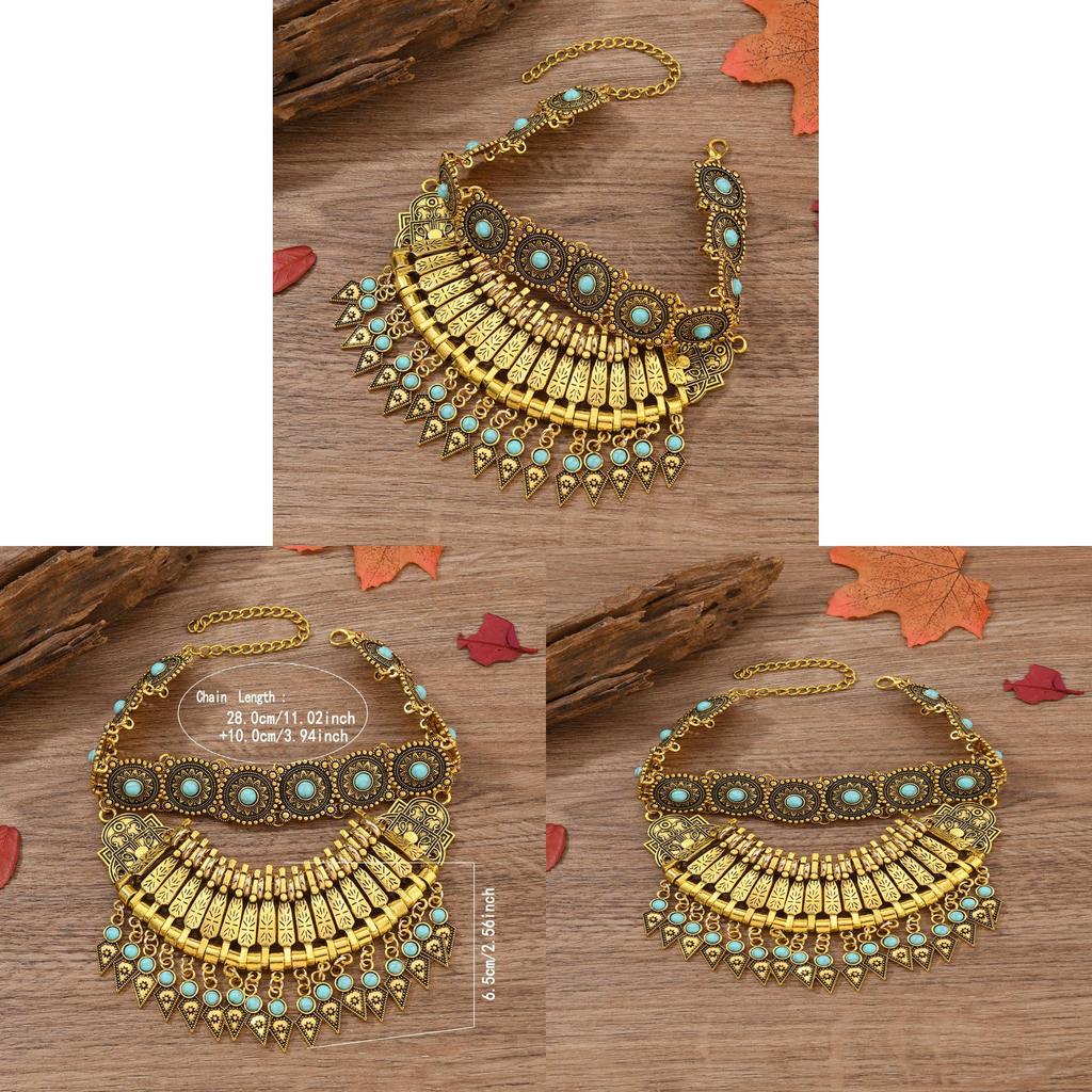Ethnic Style Vintage Necklace With Water Wave Chain For Women Jewelry Accessory