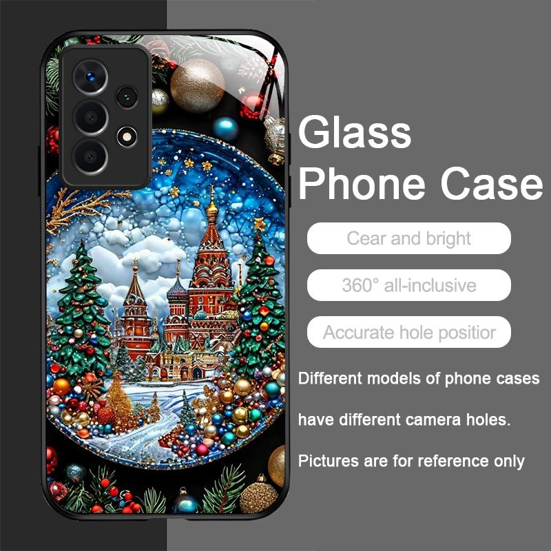 Artistic Cartoon Christmas Tree Pattern Tempered Glass Phone Case for Samsung Galaxy S25 Ultra S24 S23 Plus S22 S21 S20 FE Cover