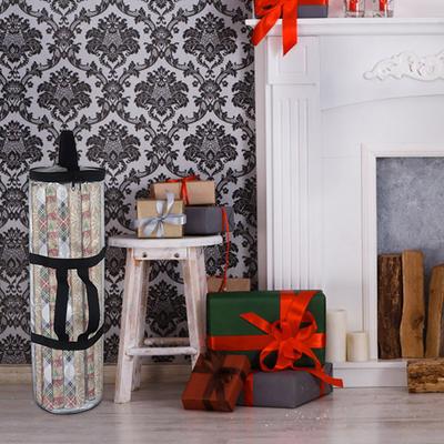 Christmas Wrapping Paper Storage Bag with Handle Transparent Zipper Closure Waterproof PVC Xmas Gift Wrap Paper Organizer