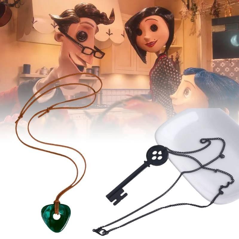 Cartoon Coraline Necklace Key Pendant Alloy Resin Material Children Gift Fans