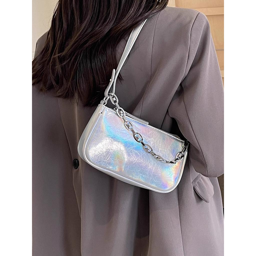 Premium Pearlescent Silver Small Bag Women's 2025 New Popular Versatile Shoulder Mahjong Bag Underarm Bag Messenger Bag