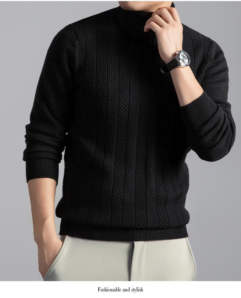 Korean High Neck Men's Jacquard Knit Sweater - 2025 Winter Casual Style