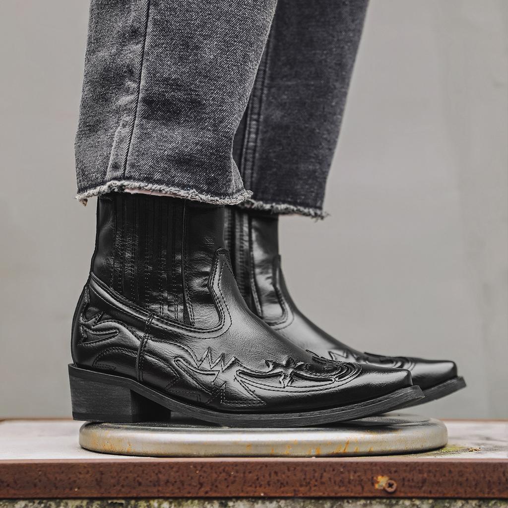 Classic Western Cowboy Men Boots Knight Leather Shoes Men Zipper Calf New High Quality Comfort Fashion Design Casaul Party Daily Shoes