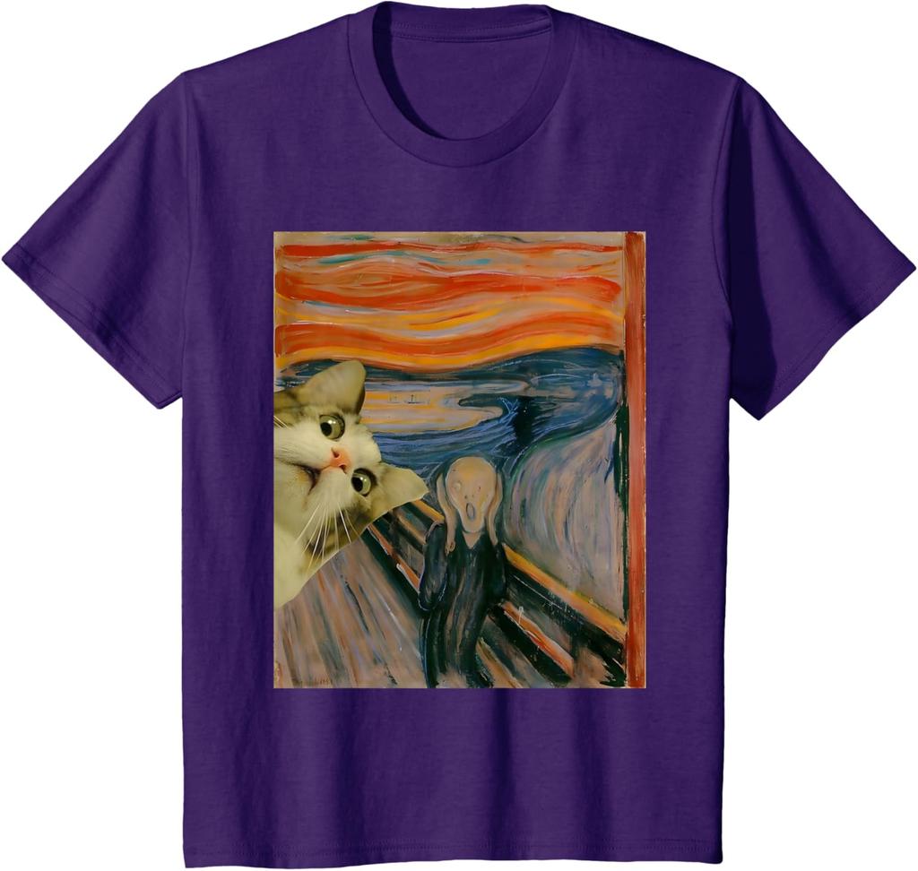The Scream Cat By Munch Edvard Famous Painting Funny Cat Art T-Shirt