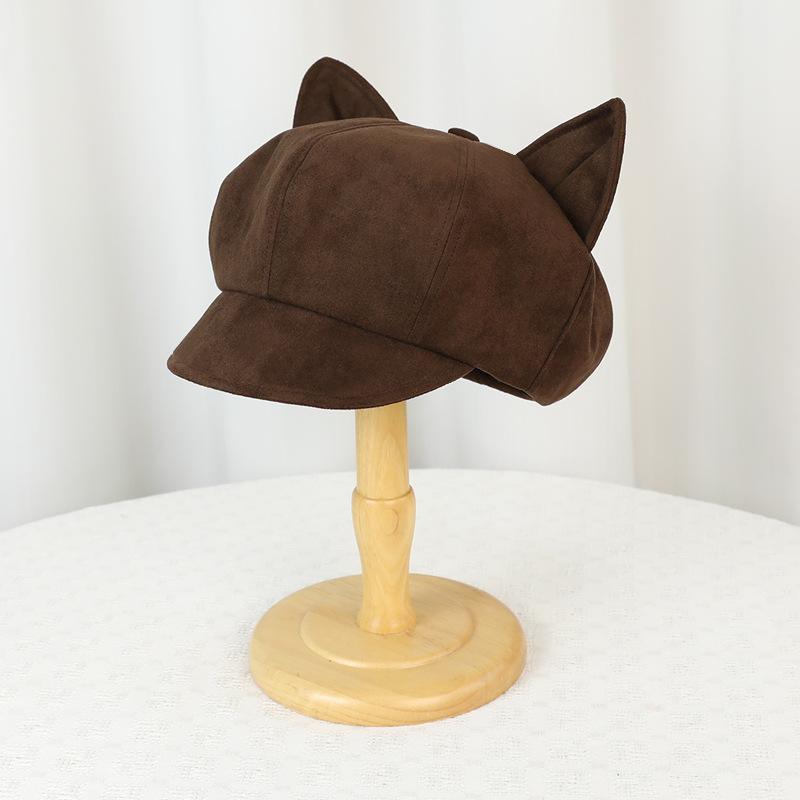 

Cat Ear Octagonal Hat Women s Autumn Winter Beret Duck Tongue Painters Hat кавовий