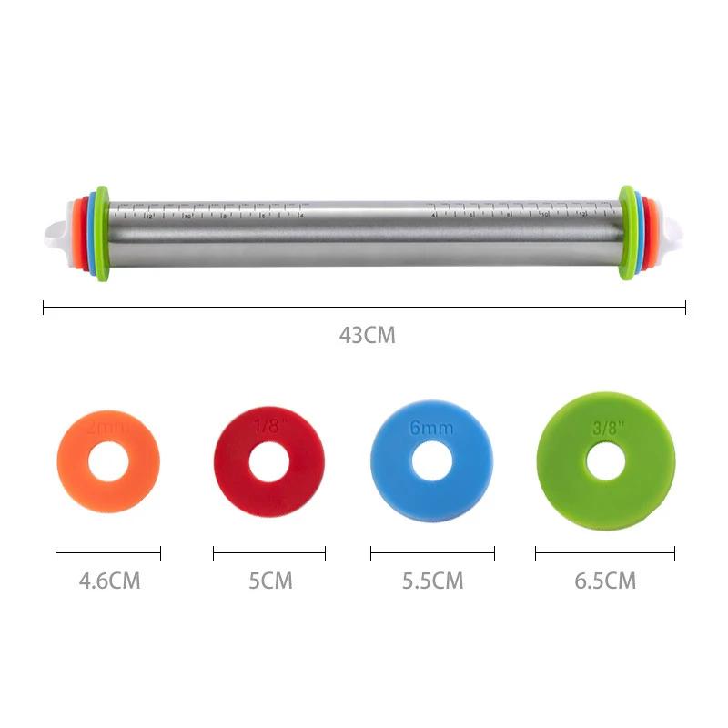 43cm Stainless Steel Adjustable Rolling Pin Cake Roller Rolling and Kneading Dough Silicone Kneading Mat Bakeware Kitchen Tools