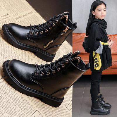 Winter 2025 Girls' Ankle Boots: Korean & British Style High-Top Martin Boots with Velvet Lining
