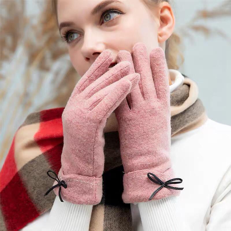 Gloves women's autumn and winter cute velvet thickened warm cashmere five fingers